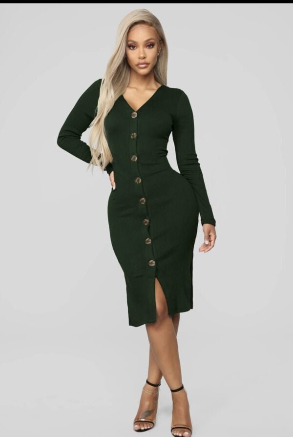 Belted Front Button sleeve Dress