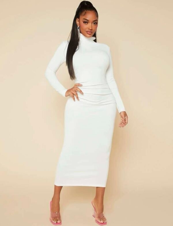 Amy White Solid Ruched Side Dress - Image 5